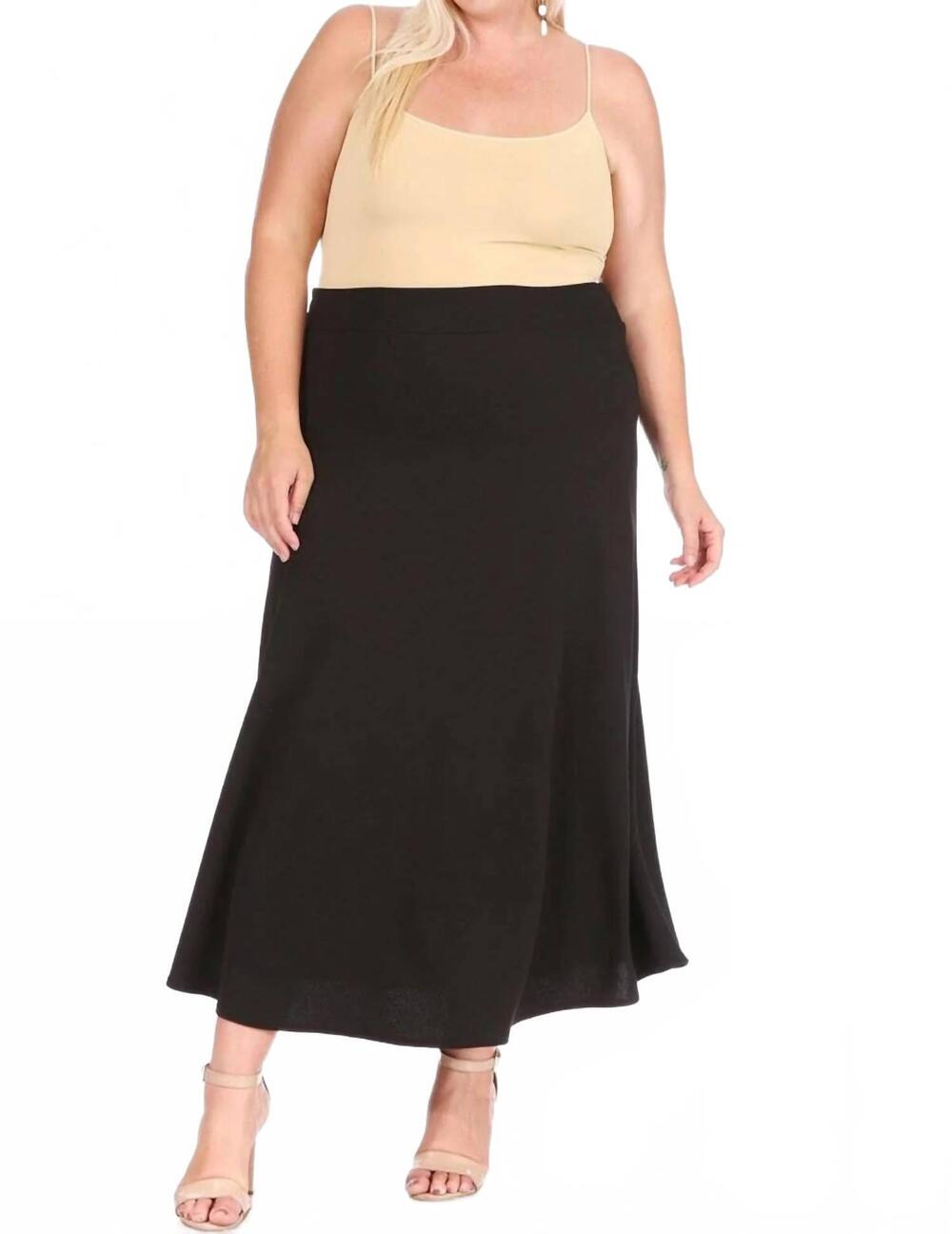NEW MOA COLLECTION women's solid flare a-line long skirt - plus in black